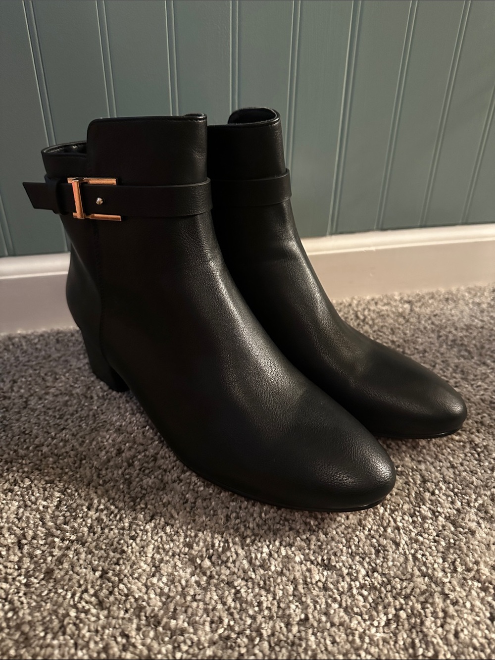 New York & Company Black Faux Leather Ankle Boots with Side Buckle